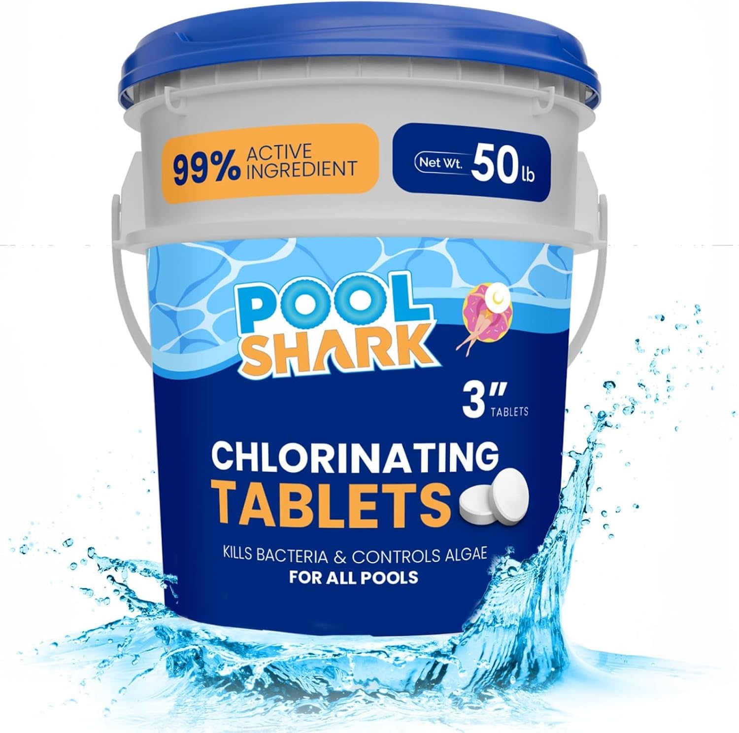 Pool Shark Swimming Pool Chlorine Tablets - 3-Inch Chlorine Tablets - Slow-Dissolving 90% Active Chlorine Tabs - Pool Chemicals for Inground Pools, Above Ground Pools, Saltwater, Spa, Hot Tub (50 lbs)