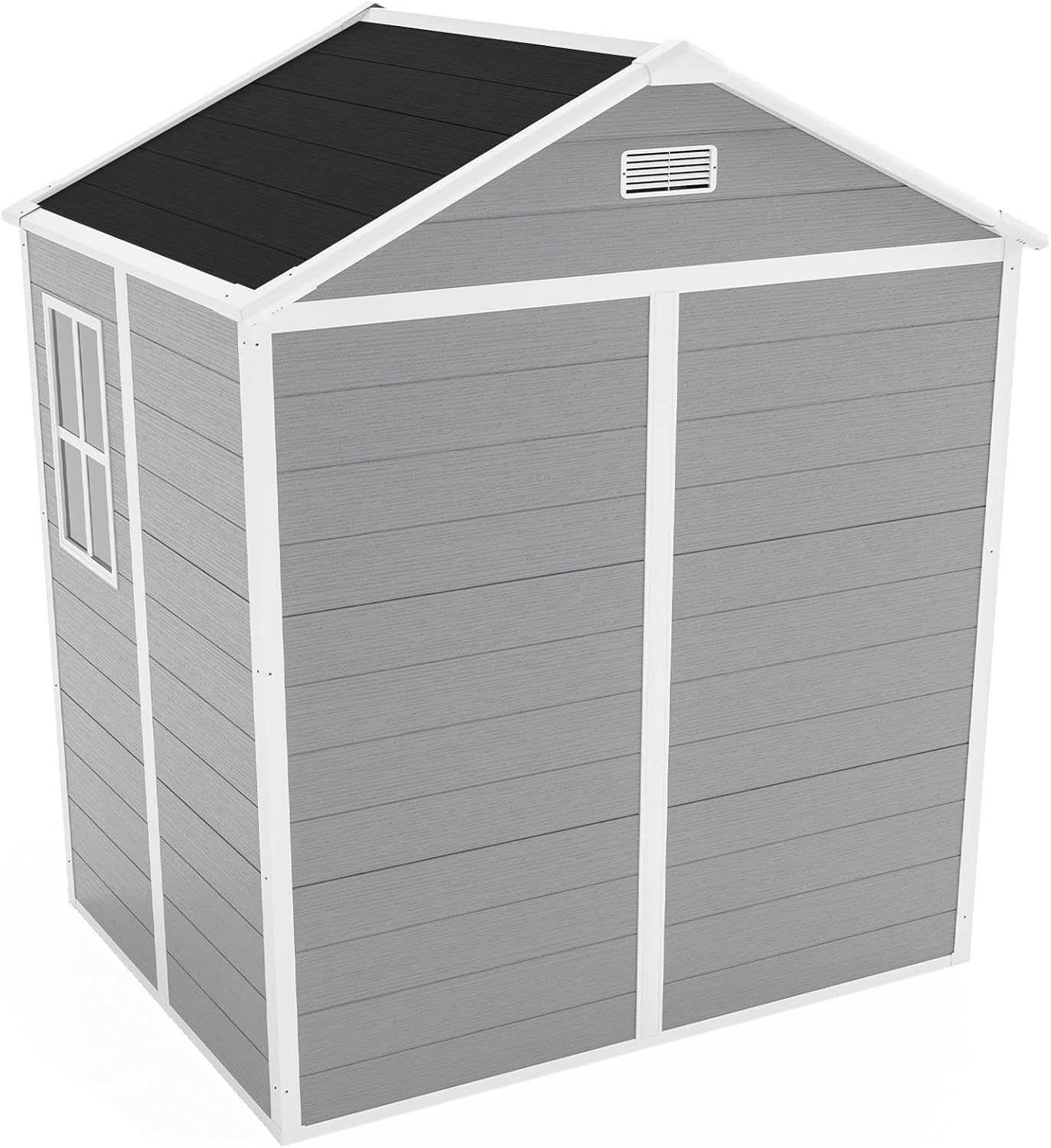 YOPTO 6x5 FT Resin Storage Shed,Garden House with Floor & Lockable Door,Waterproof Plastic Tool Sheds W/Slanting Roof Visual Window & Air Vents for Bicycles,Lawnmowers,Lawn,All Weather Use,Gray