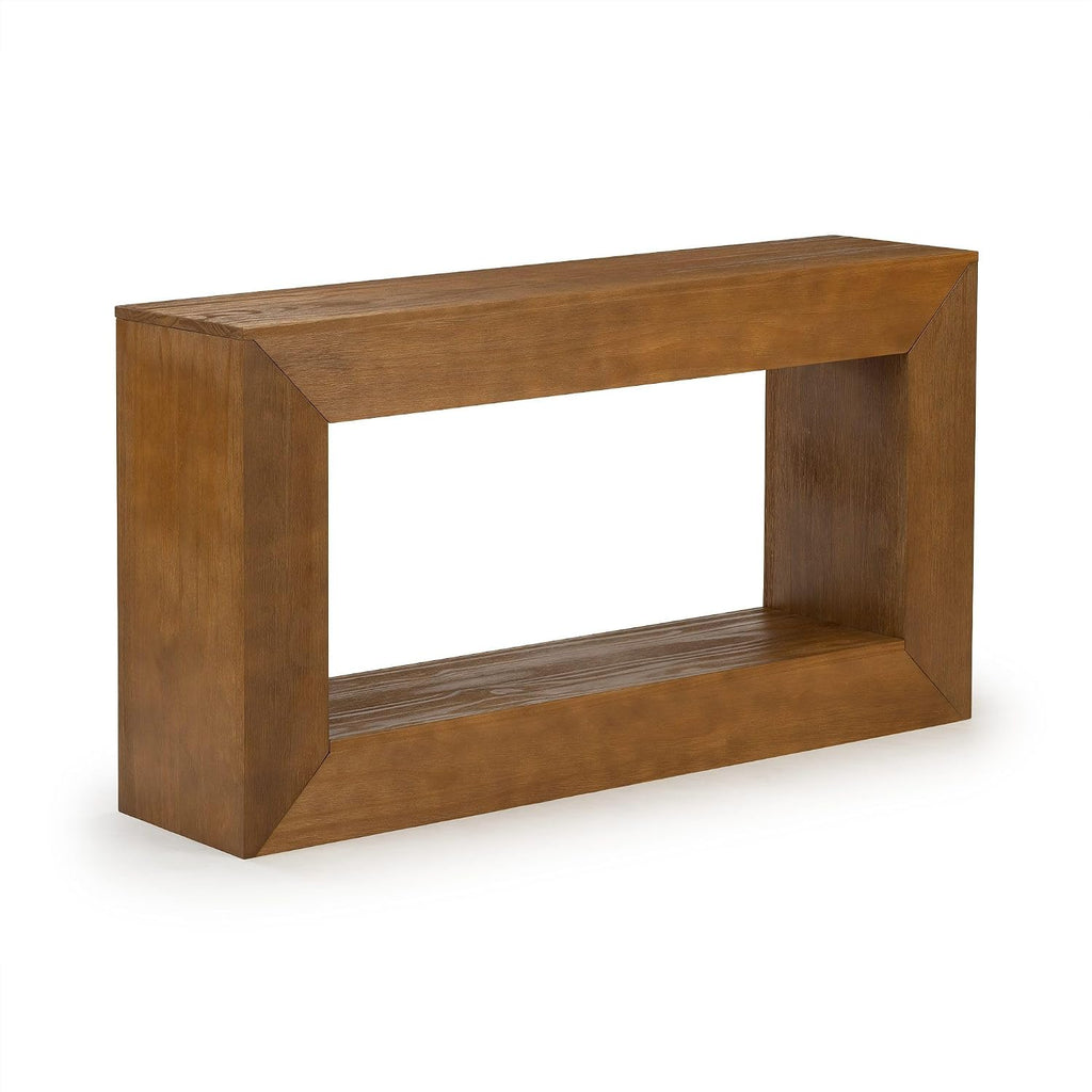 Plank+Beam Grande 56' Console Table with Bottom Shelf, Solid Pine Wood Entryway & Sofa Table, Pecan Wirebrush Finish