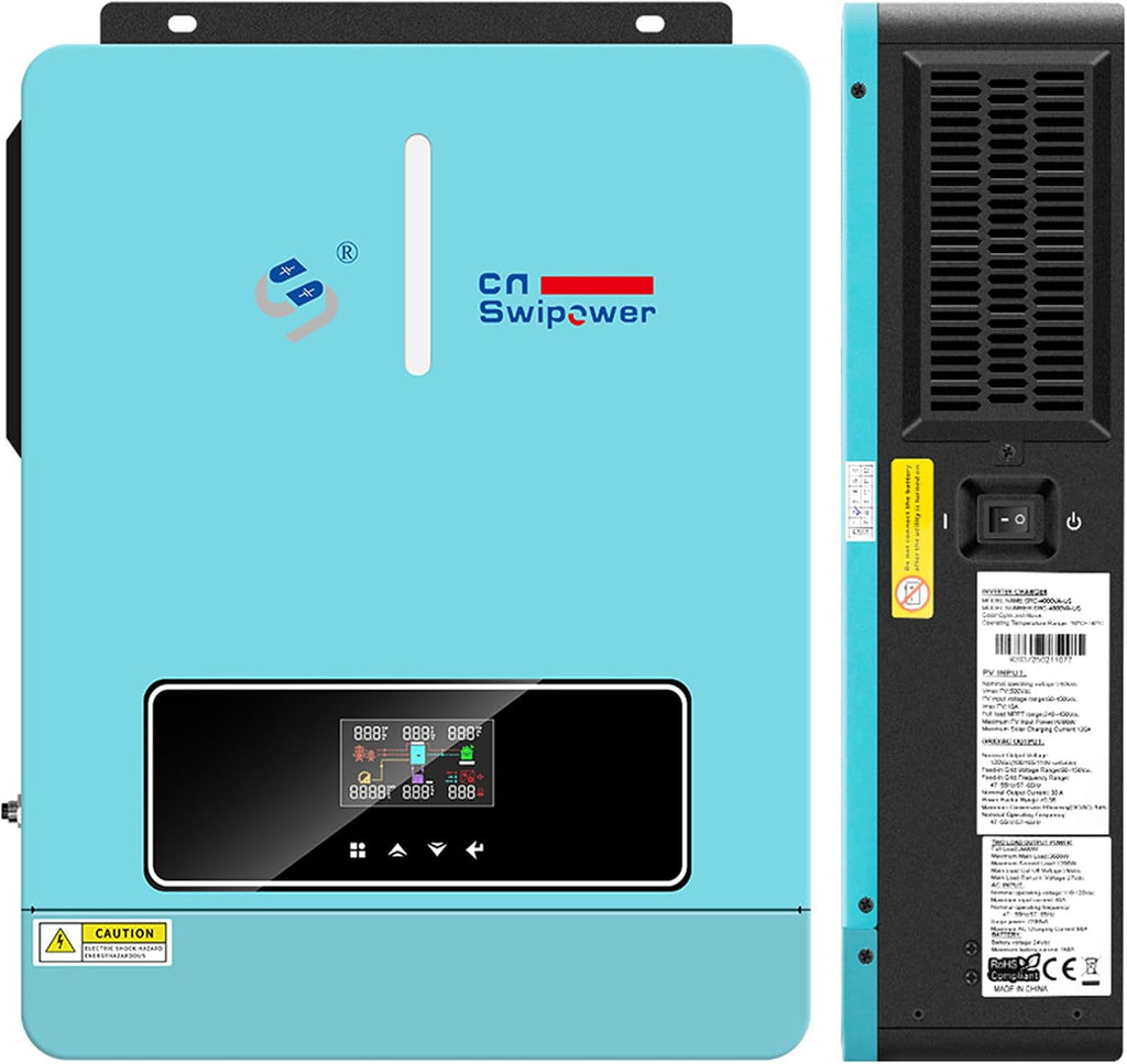 Xijia 3600W Hybrid Solar Inverter，24VDC to 120VAC Power Converter with 120A MPPT Solar Charging Controller，Battery-Less Operation Pure Sine Wave Inverter for Home, RVs and Off-Grid Cabin