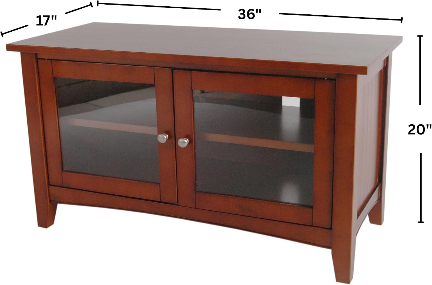 Shaker Cottage 36-Inch TV Stand Cabinet – Glass Door Media Console with Adjustable Shelves, Beadboard Accent, and Storage Organizer for Living Room, Bedroom, or Office by Alaterre Furniture (Cherry)