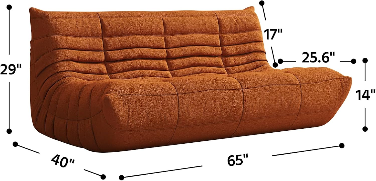 3-Seater Giant Loveseat Boneless Bean Bag Chair for Adults - Teddy Fleece Fireside Accent Chair with Memory Foam, Comfy Lazy Floor Sofa Couch Chaise Lounge for Living Room Bedroom Theater