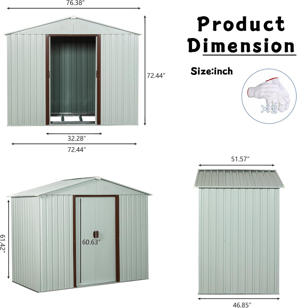 KEIKI 6x5 FT Outdoor Metal Storage Shed with Peaked Roof,Vents and Lockable Door for Garden Yard Lawn