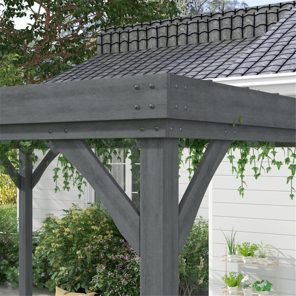 12 x 10 ft Wood Pergola Quality Solid Wood Gazebo Pavilion for Backyard Deck Patio Outdoor Pergola Grape Trellis Grill Gazebo, Strong Sturcture,Snow and Wind Supported(Grey)