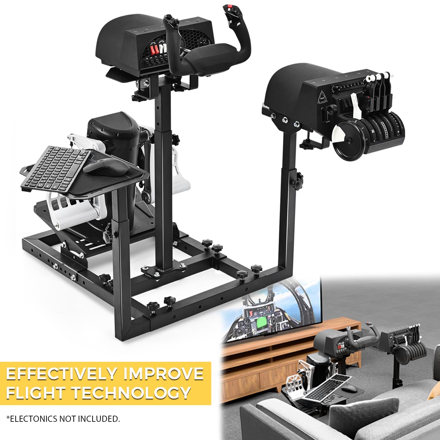 Marada Universal Flight Racing Simulator Stand, Three Axis Adjustable, And Hold Mouse and Keyboard, Fit for Thrustmaster,for Logitech,for Honeycomb,the Fight Sim Cockpit Electronic Device Not Included