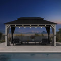 PURPLE LEAF 10' X 16' Outdoor Gazebo Galvanized Steel Double Roof White Aluminum Frame Hardtop Heavy Duty Gazebo with Curtain and Netting for Patio Garden and Backyard, Grey