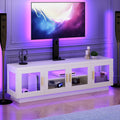 RALGEND TV Stand with Mount and Power Outlet, Swivel TV Stand Mount with LED Lights for 32/45/55/60/65/70/75 inch TVs, Entertainment Center Media Console with Height Adjustable Mount, White and Black