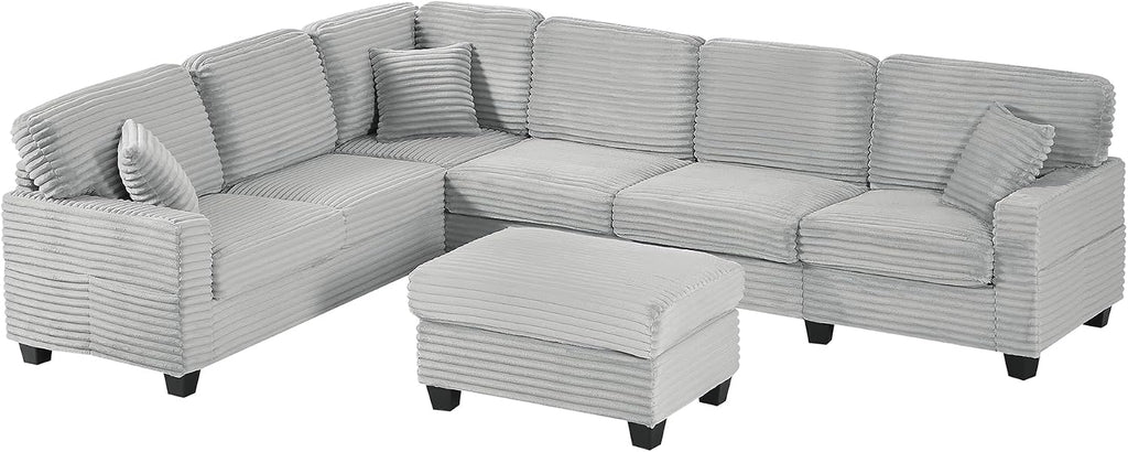 125.2' Sectional Sofa U-Shaped Upholstered Sofa L-Shaped Couch with a Movable Ottoman and Side Storage Pockets for Living Room, Grey