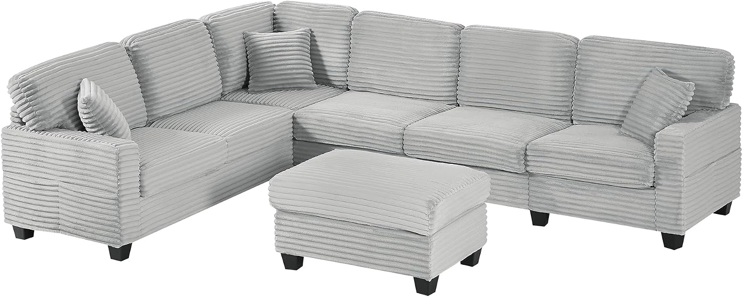 125.2' Sectional Sofa U-Shaped Upholstered Sofa L-Shaped Couch with a Movable Ottoman and Side Storage Pockets for Living Room, Grey