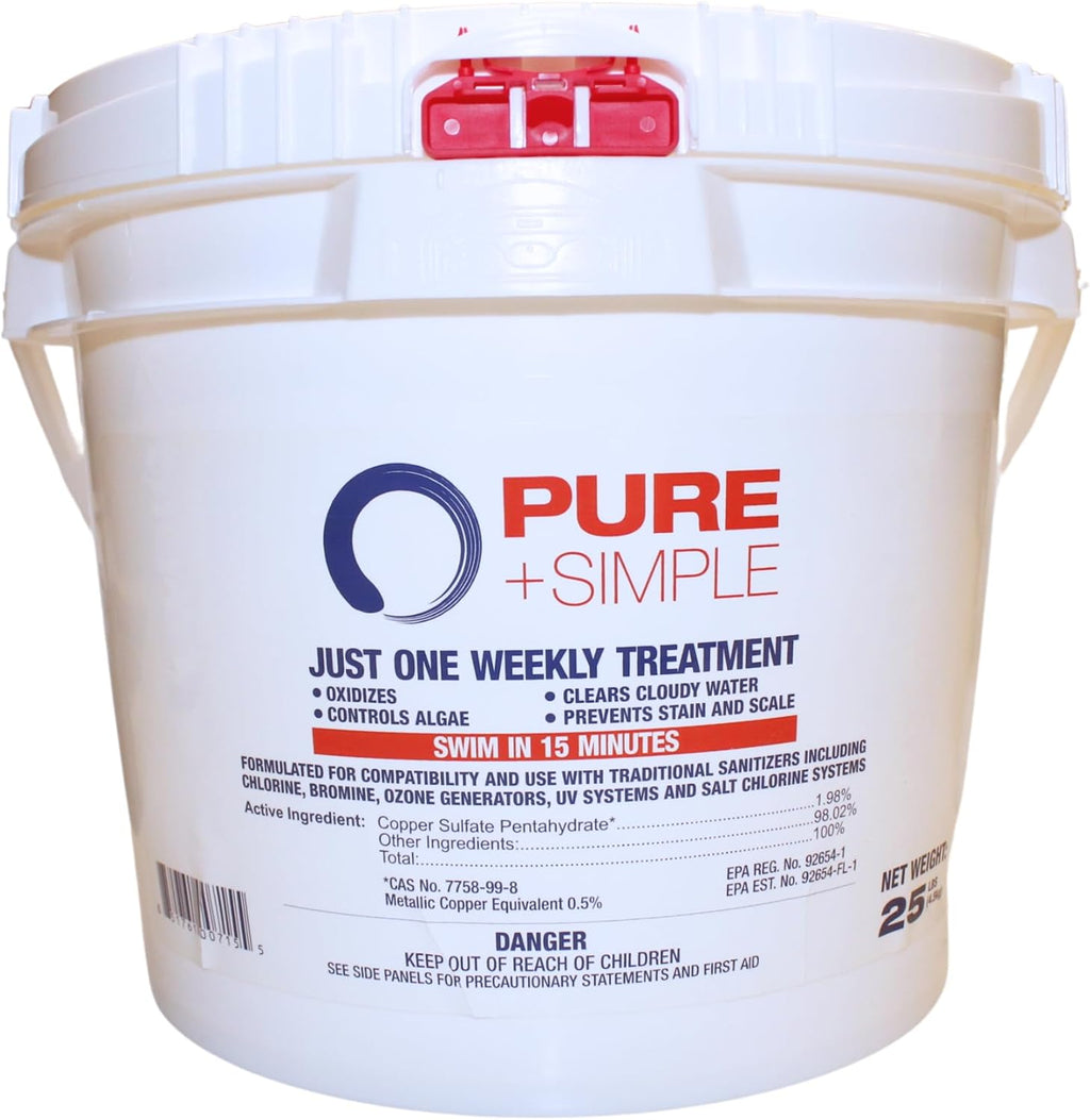Pure + Simple All-in-One Pool Shock & Clarifier - Algaecide for Swimming Pools - Fast-Acting Once Weekly Treatment for In-Ground & Above-Ground Pools - Swim in 15 Minutes (25 lbs)