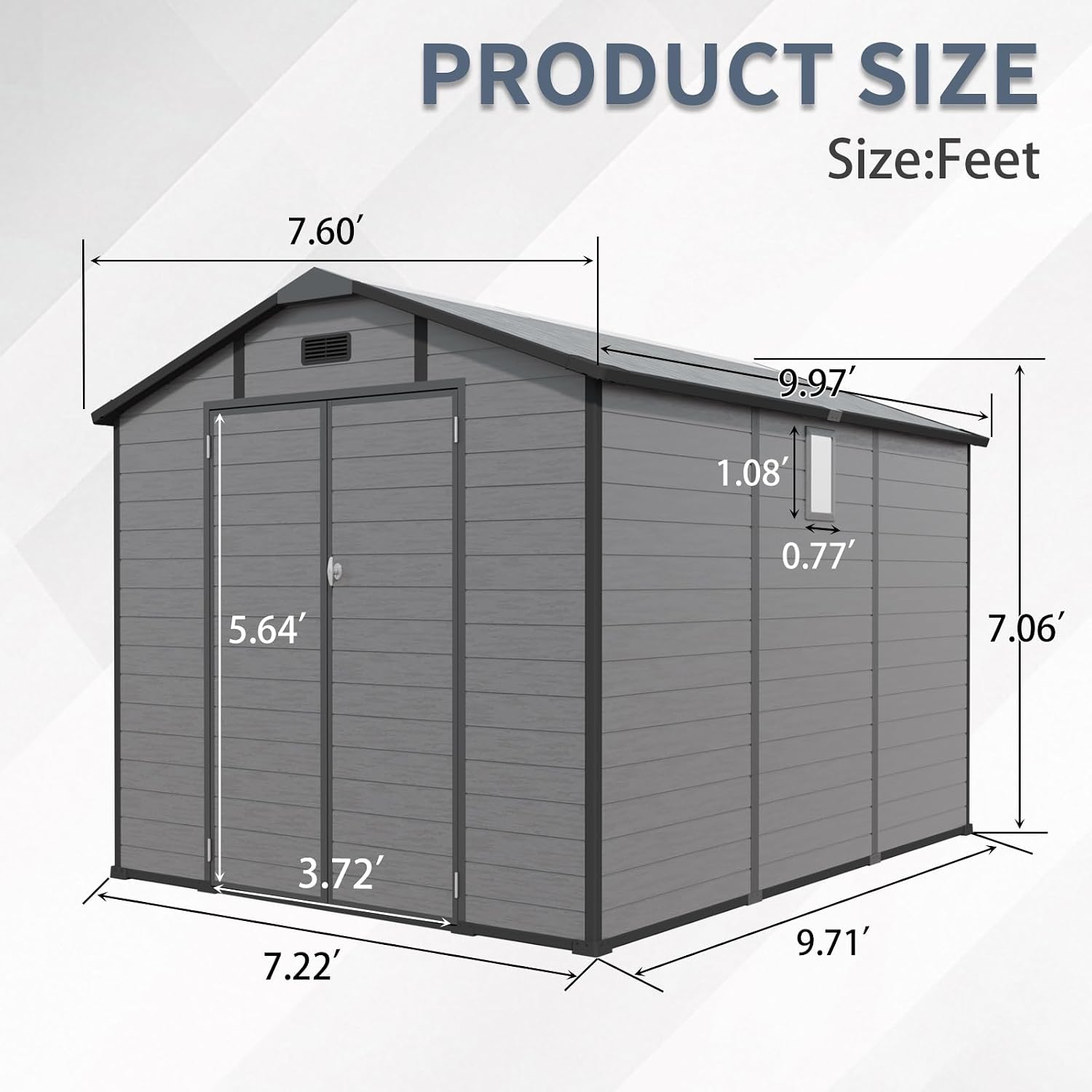 8x10 ft Outdoor Resin Storage Shed with Floor, Waterproof Plastic Garden Shed with Lockable Door, 2 Side Windows and Full-Length Ridge Skylight, All-Weather Tool Sheds for Backyard, Patio, Lawn