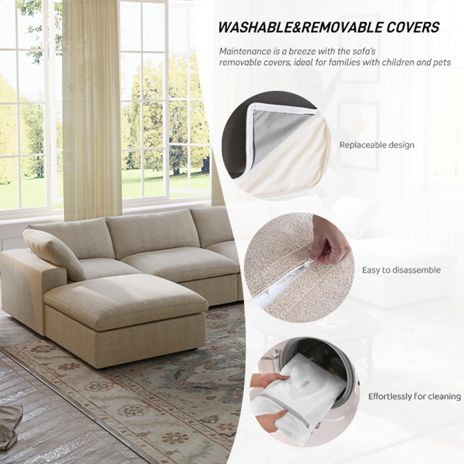 Cloud Modular Sectional Sofa Couch,80.3' L Shaped Convertible Couches with Storage Ottoman for Living Room,Minimalist Deep Sofa Couches,Sofa Covers Washable&Replaceable