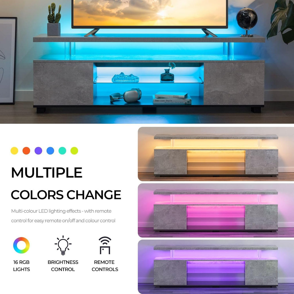 Cubehom Grey TV Stand, LED TV Stand Modern Entertainment Center for Living Room LED Console Table for TV LED TV Cabinet for 65 inch TV