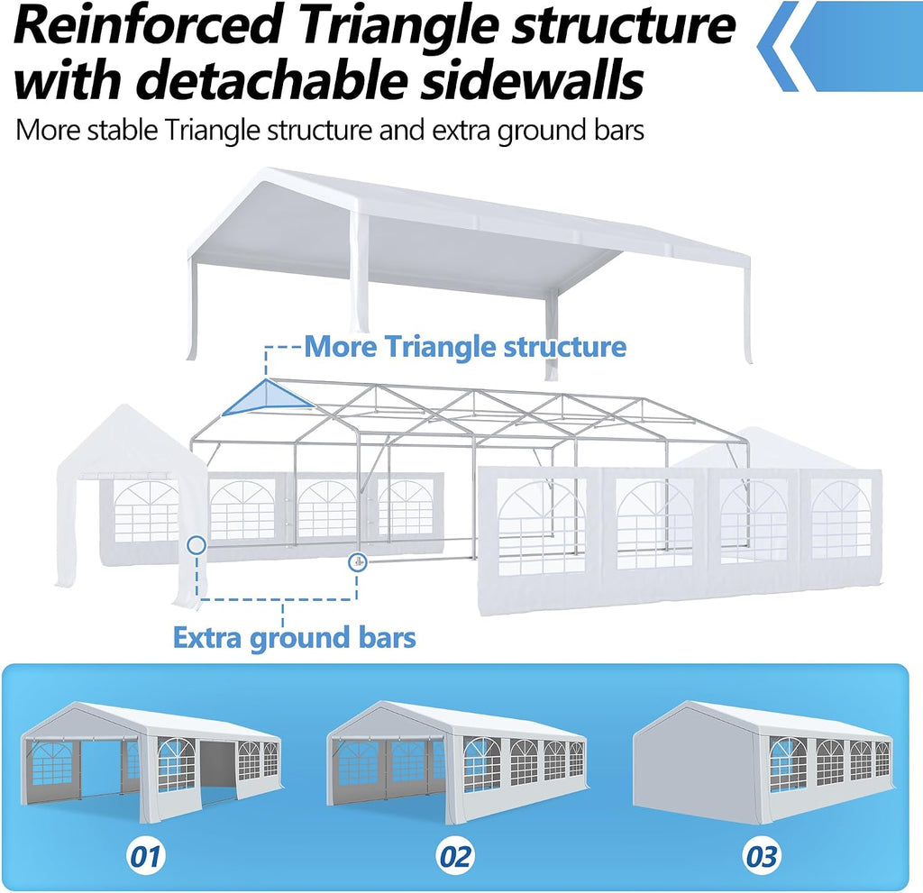 20'x30' Party Tent Heavy Duty, Large Wedding Event Tent with Removable Sidewalls & 4 Sand Bags, Event Canopy Shelter for Parties Outside UV50+ Waterproof, Carpas para Fiestas (20x30 FT)