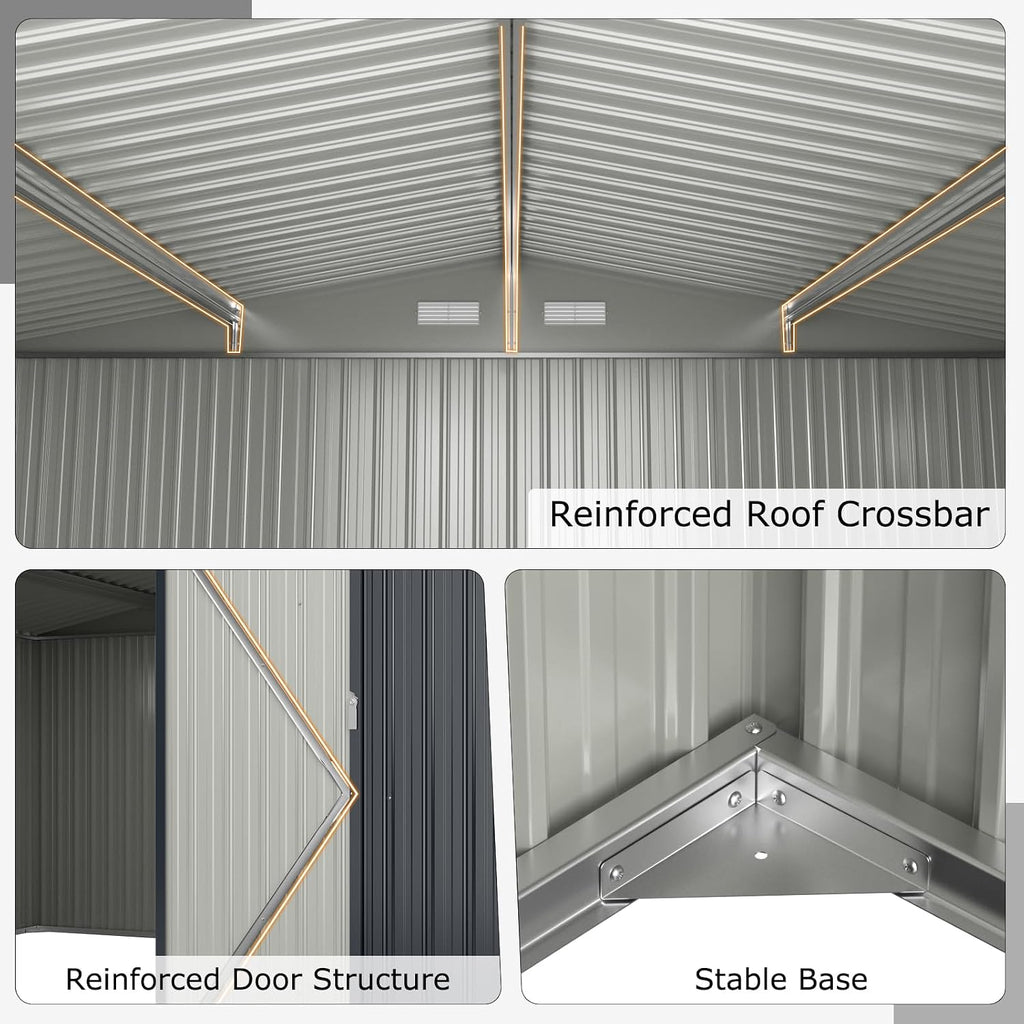 Goplus 12 x 9.8 FT Outdoor Storage Shed, All-Weather & Rustproof Galvanized Metal Utility Tool Shed w/Lockable Door, Pitched Roof, Windows, Backyard Lawn Garden Storage House for Bike Tool Lawnmower