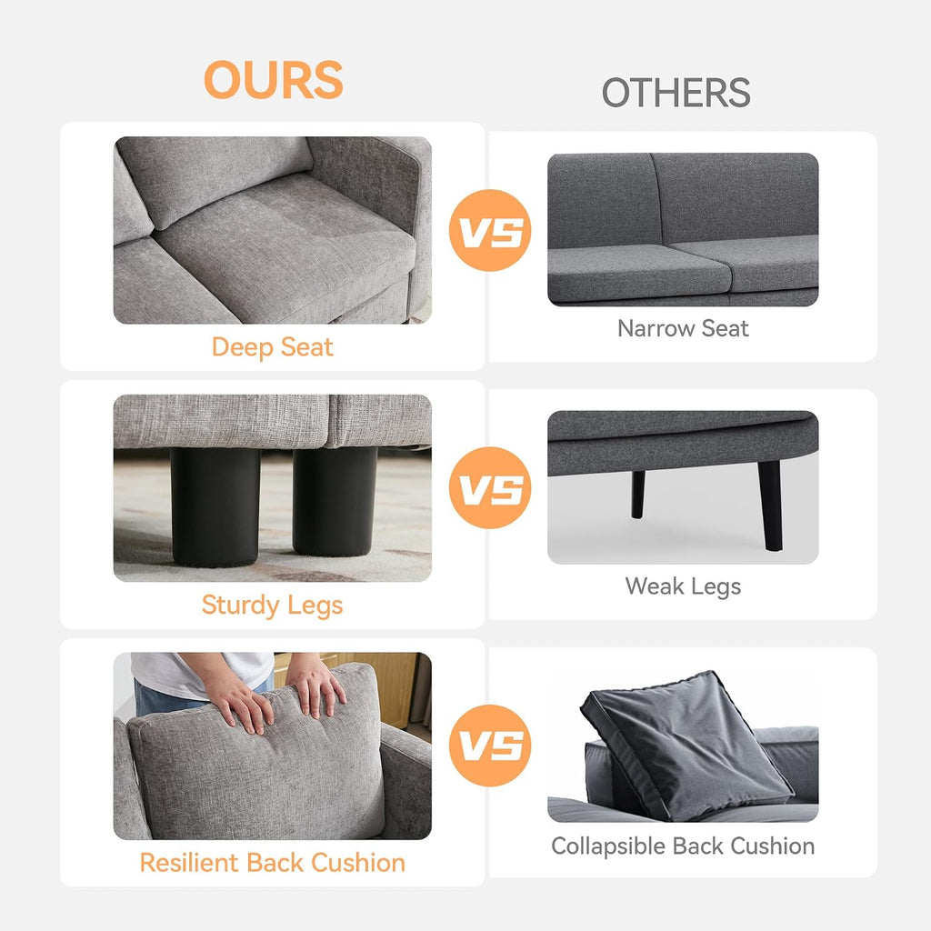 WUTUTUEE 83' Modular Sectional Sofa Convertible L Shaped Couch Set for Living Room, 4 Seat Storage Modular Sofa with Movable Ottoman, Chenille(Light Grey)