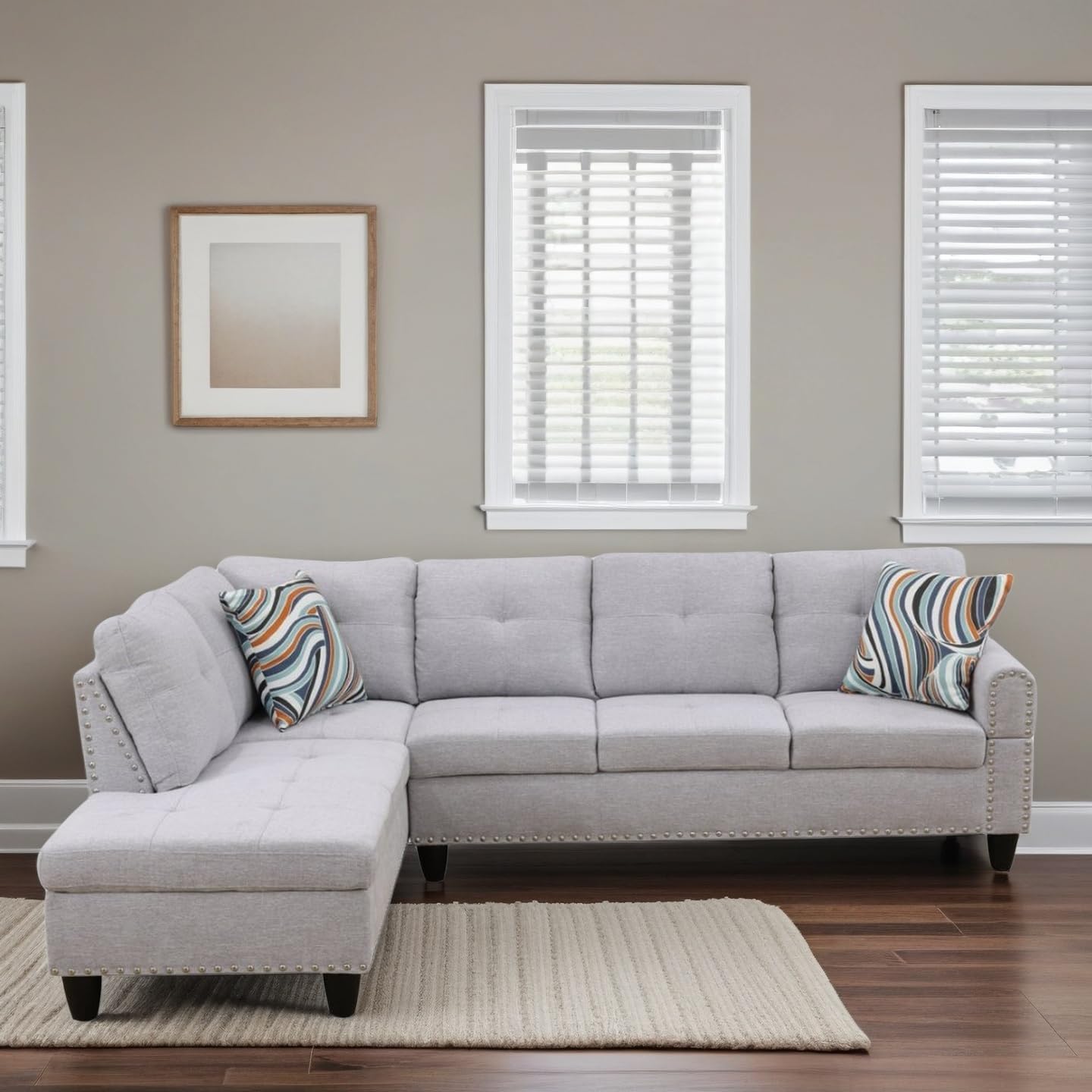 L-Shaped Sectional Sofa, Modern Sectional Couches Home Sofas for Living Room with Movable Chaise, Modular Living Room Sets Furniture for Apartment Bedroom & Office, Grey White