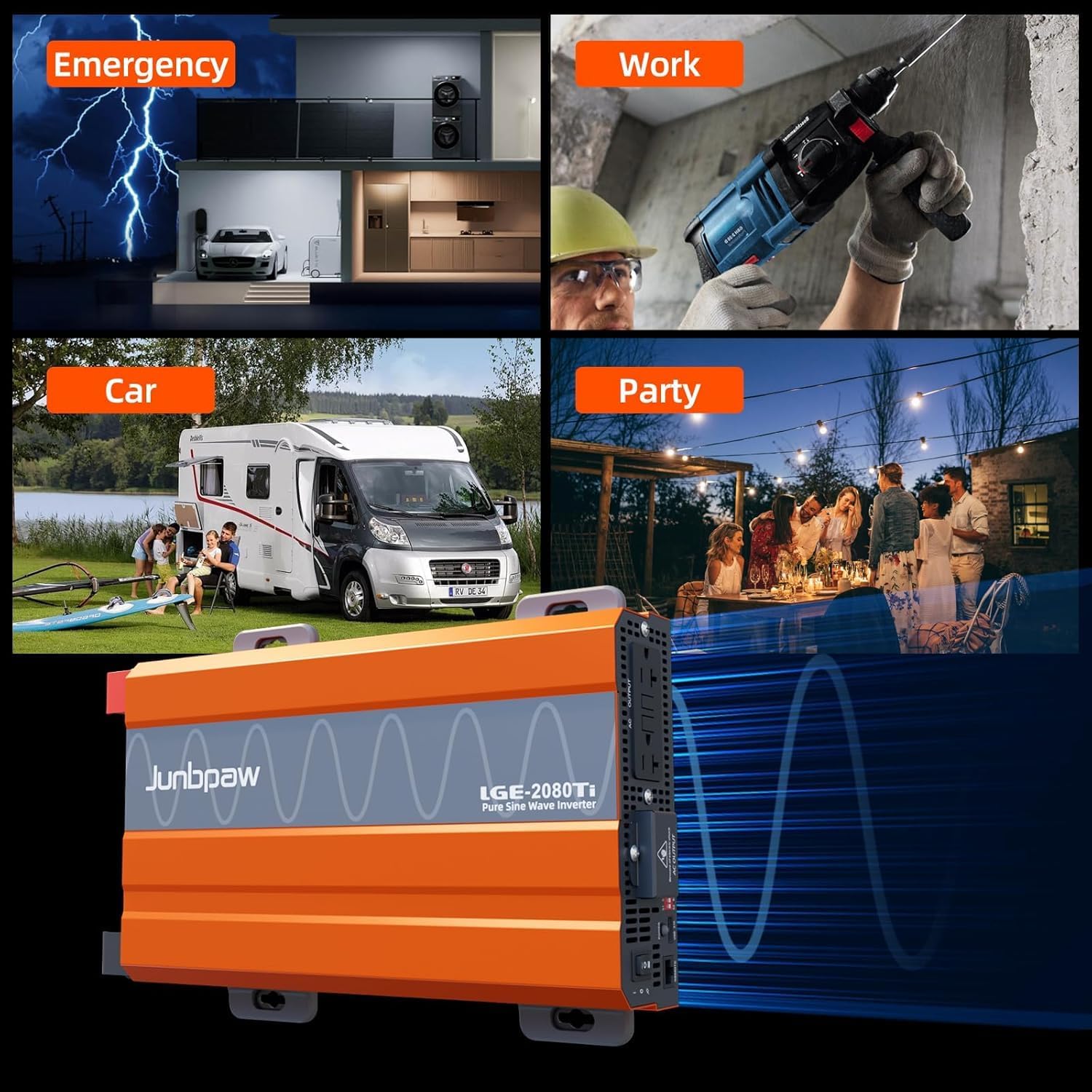 2080w Pure Sine Wave Inverter 12V to 110V Ultra Quiet, Game-Changing Design | 12V to 110 Converter for Home, RV, Camping, Off-Grid & Outdoor Adventures丨DC to AC (LGE-12V-2080Ti)
