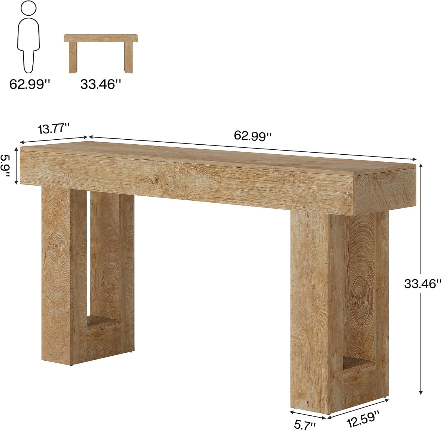 Tribesigns 63' Farmhouse Console Table, Natural Wooden Sofa Table Rectangular Accent Console for Entryway, Hallway & Living Room (Natural)