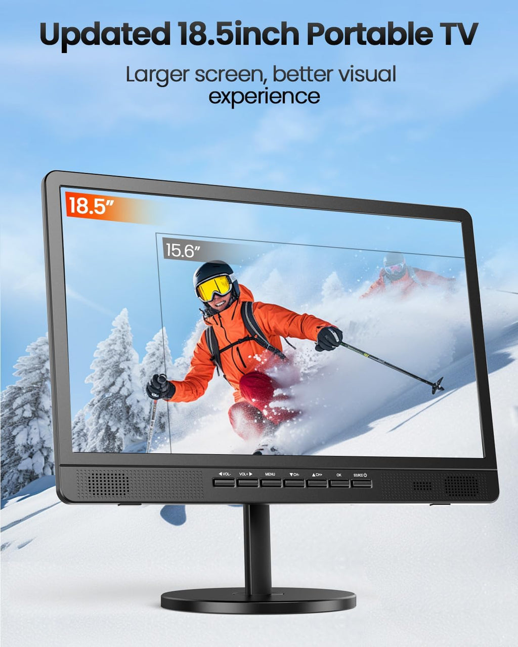 Desobry 18.5' Portable TV with Antenna, 6500mAh Rechargeable Portable Monitor with 1080P HDMI Input, AV Input, USB, Small TV for Travel, Camping, Kitchen, Bedroom, RV, Power Outage