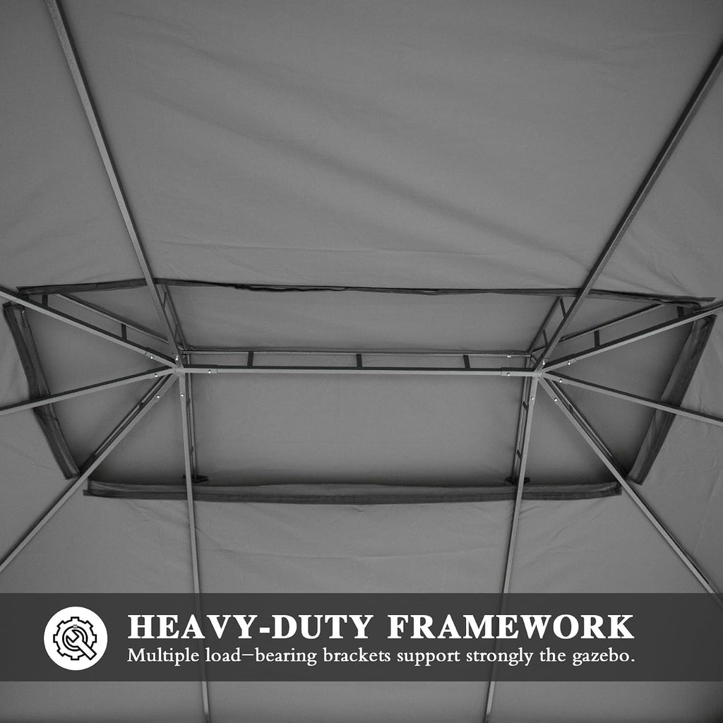 Domi 10'x13' Outdoor Gazebo for Patio, Soft Top Metal Gazebos with Double Roofs, Heavy Duty Party Tent with Mosquito Netting and Privacy Curtains for Backyard Garden Lawn Deck (Grey)
