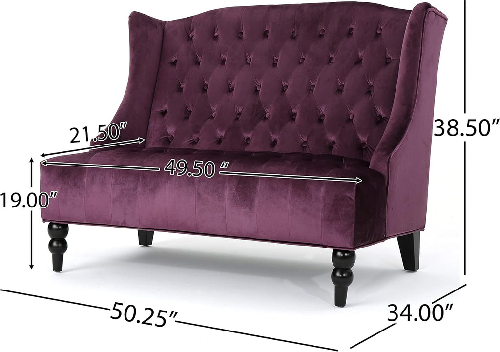 Modern Tufted Velvet Loveseat, 2 Seat Couch Sofas with High Back Thick Padded Cushioned Seats for Living Room, Victorian Style, Raisin