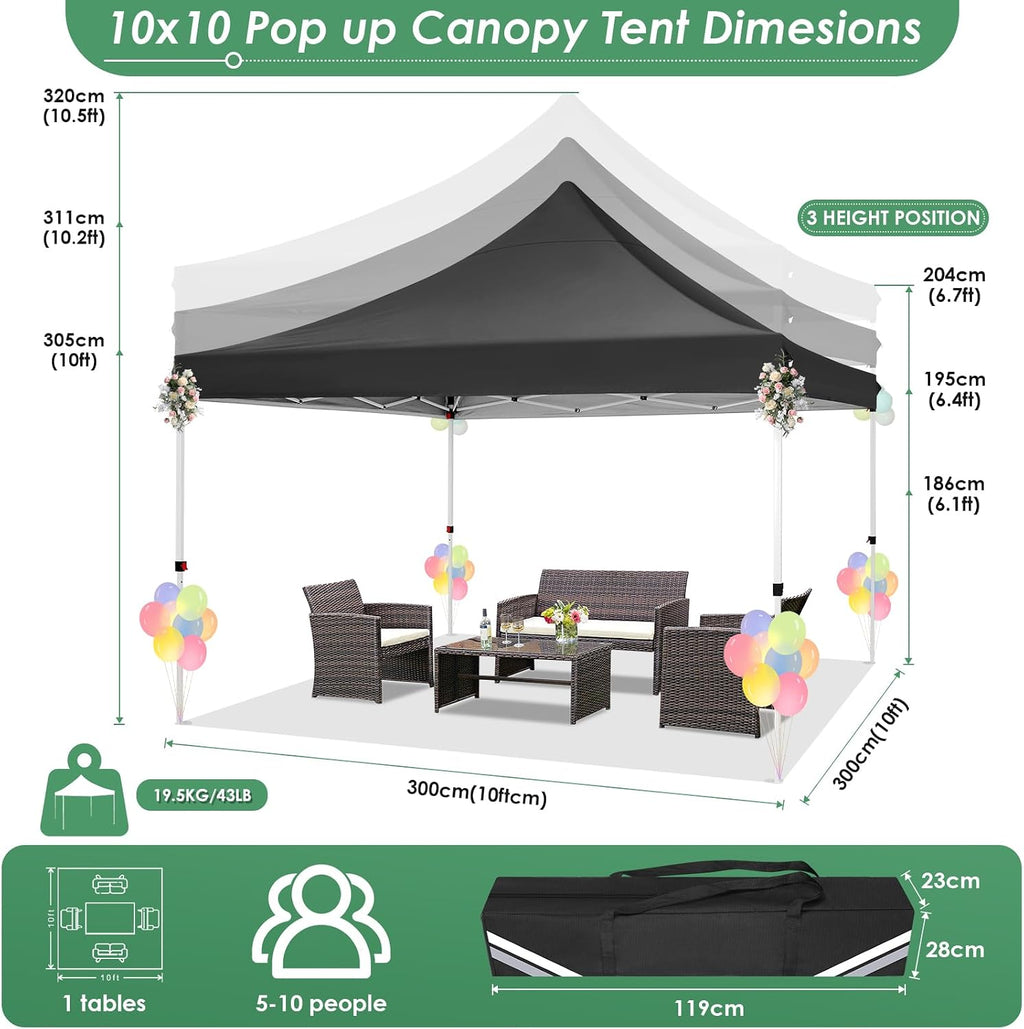 COBIZI Canopy 10x10 Pop Up Canopy Tent with 4 Sidewalls, Commercial Party Tent Ez Waterproof Outdoor Instant Gazebo UV 50+ Event Shelter, Garden Tents for Parties Camping with Sandbags, Black