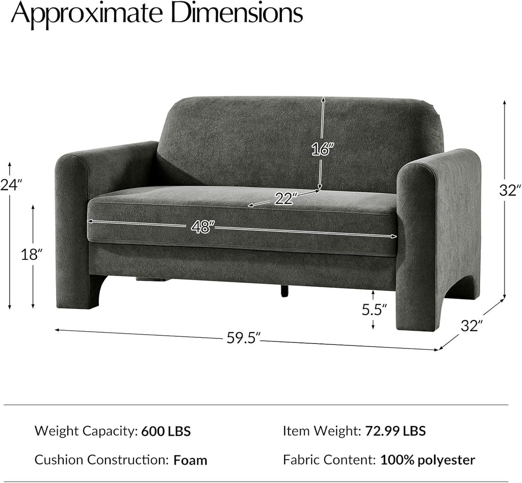 HULALA HOME 60' Modern Curved Loveseat Sofa, Comfy Chenille Couch Small Love Seat with Wrapped Armrests, 2 Seater Sofa for Living Room, Easy Assembly, Grey