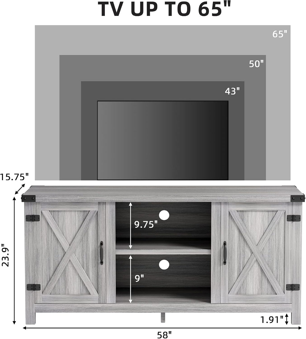 JUMMICO TV Stand, 65 Inch TV Farmhouse Entertainment Center with Double Barn Doors and Storage Cabinets, Console TV Table Media for Living Room, Bedroom (Grey)