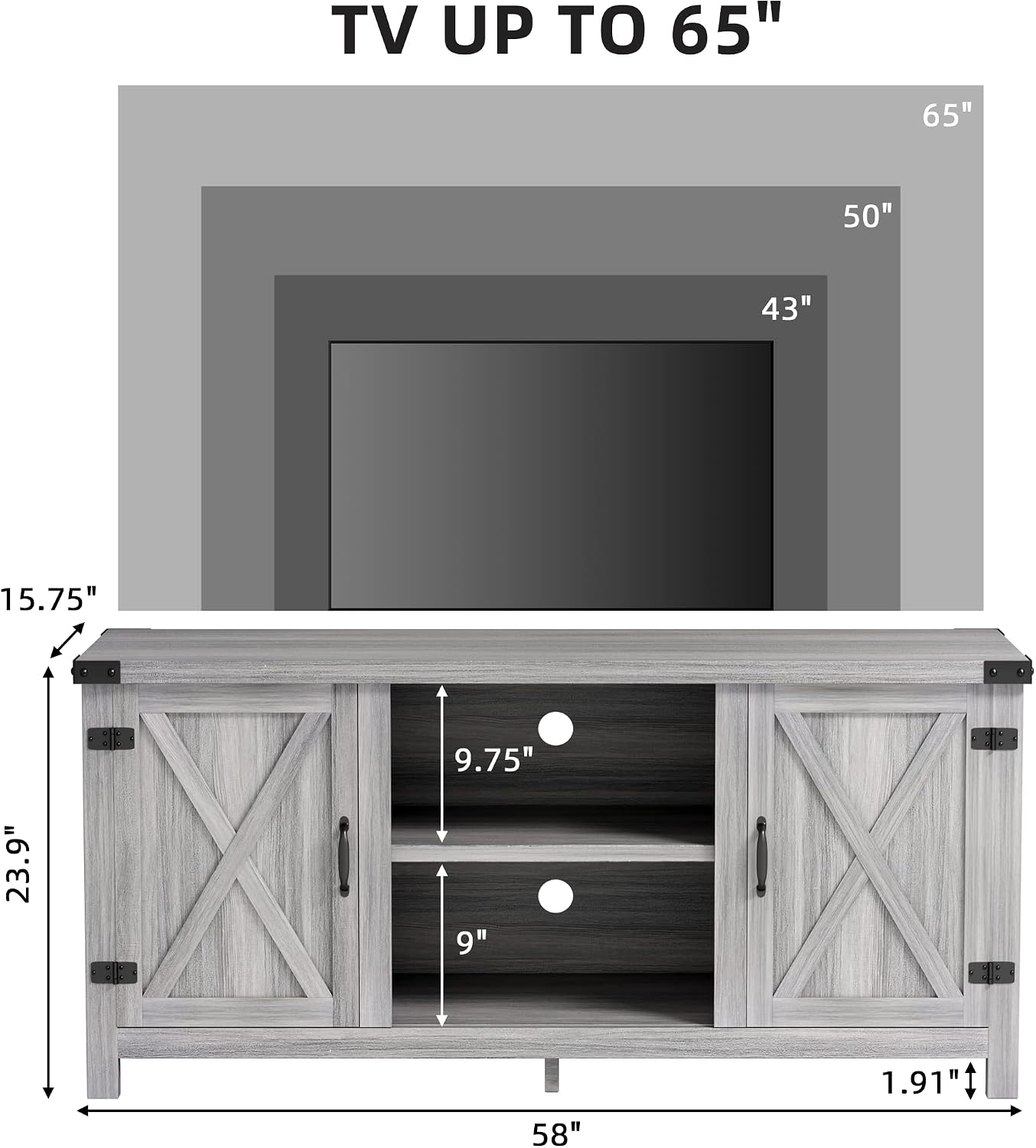 JUMMICO TV Stand, 65 Inch TV Farmhouse Entertainment Center with Double Barn Doors and Storage Cabinets, Console TV Table Media for Living Room, Bedroom (Grey)
