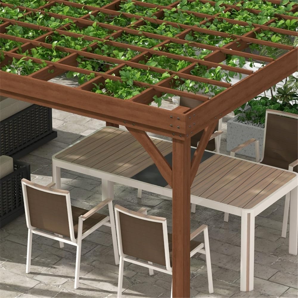 20 x 12 ft Wood Pergola Quality Solid Wood Gazebo Pavilion for Backyard Deck Patio Outdoor Large Pergola Grape Trellis Grill Gazebo, Strong Sturcture,Snow and Wind Supported (Brown)