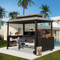 Domi 6x10FT Hardtop Grill Gazebo, Outdoor BBQ Gazebo with Double Galvanized Steel Roof, Metal Permanent Sun Shade Grill Canopy Shelter with 2 Storage Cabinets and Ceiling Hooks for Patio Yard, Brown