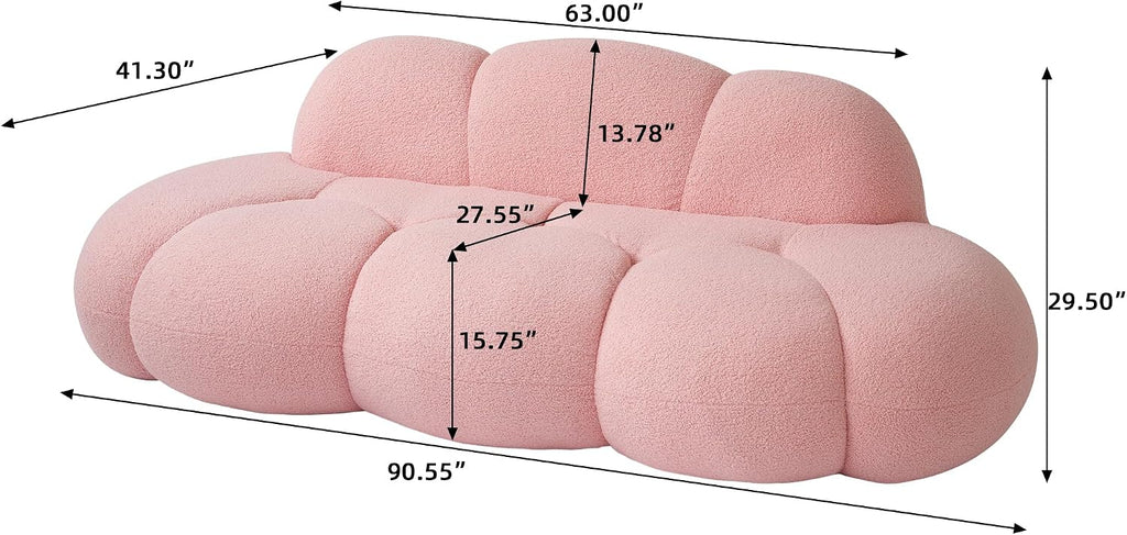 JACH 3 Seater Cloud Sofa for Living Room, Modern Sherpa Upholstered Sofa, Minimalist Leisure Sofas, Comfy Cloud Couch for Apartment, Small Space, No Assembly Required (Pink)