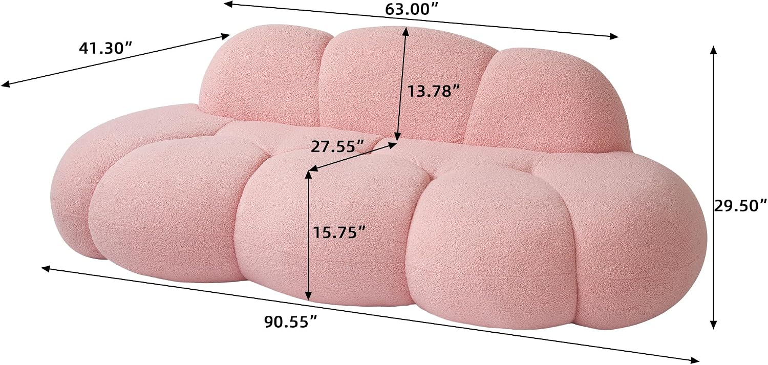 JACH 3 Seater Cloud Sofa for Living Room, Modern Sherpa Upholstered Sofa, Minimalist Leisure Sofas, Comfy Cloud Couch for Apartment, Small Space, No Assembly Required (Pink)