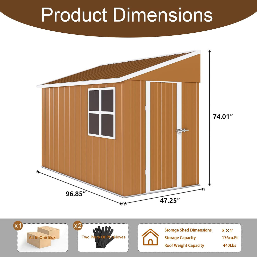 Leavader 8x4 FT Metal Storage Shed, Heavy-Duty Outdoor Matel Tool Shed with Windows, Lockable Door&Ventilation - Weatherproof Outdoor Garden Shed for Backyard, Lawn, Tool Organization