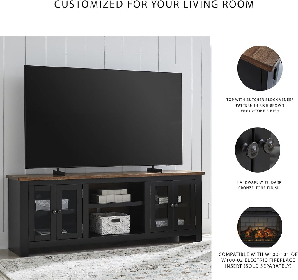 Signature Design by Ashley Wildenauer Modern Farmhouse 76' TV Stand for TVs up to 86' with Adjustable Shelves and Wire Management, Brown & Black