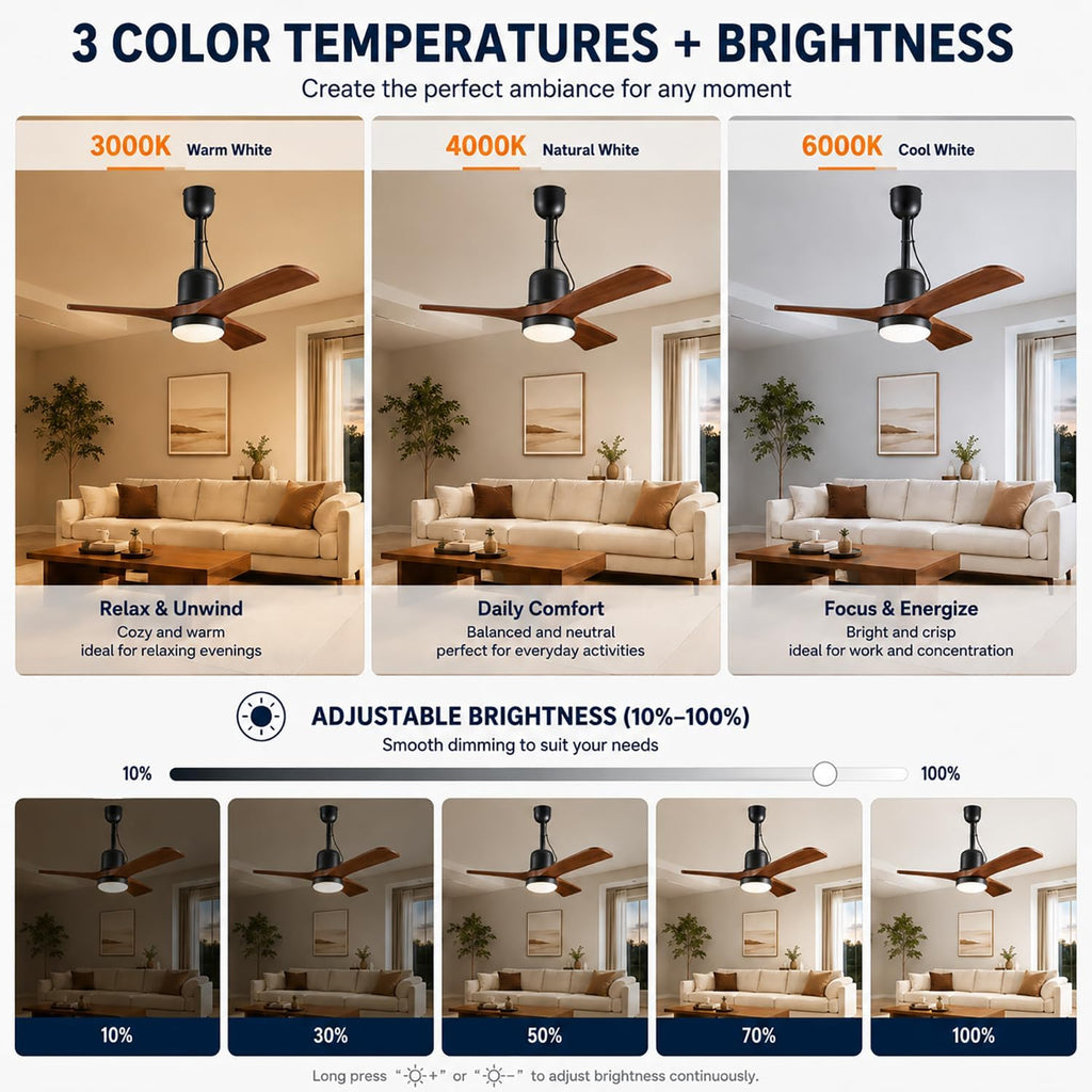 34 Inch Outdoor Ceiling Fan with Light and Remote, Wet Rated Gazebo Fan with 16 ft Plug in Cord, Farmhouse Wood 3 Blade Hanging Ceiling Fan for Patio Porch Pergola, Quiet Reversible DC Motor