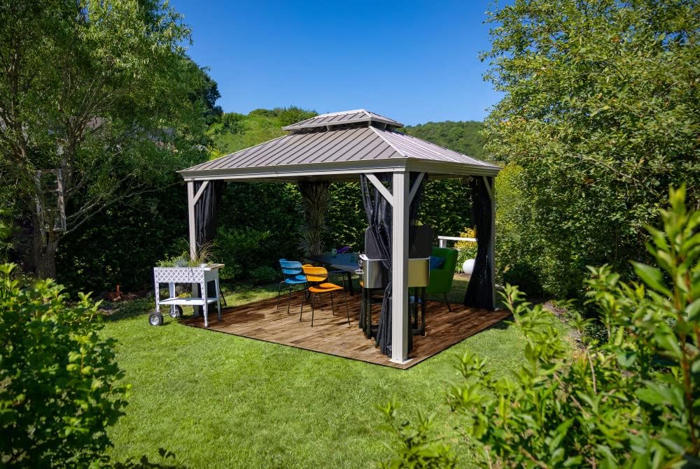 Sojag Outdoor 12' x 12' Monaco Hardtop Double Roof Gazebo Outdoor Sun Shelter, Champagne