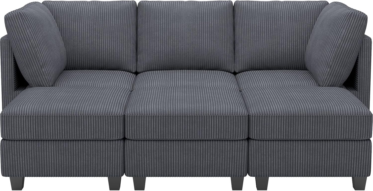 Belffin Modular Sectional Sleeper Sofa with Storage Seat 6 Seat Sectional Sleeper Sofa Bed Corduroy Sectional Couch with Reversible Chaise Dark Grey Modular Couch for Living Room