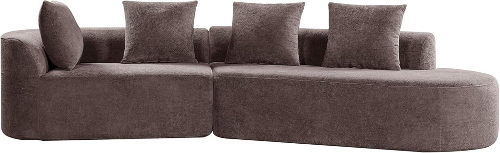 Merax 2-Piece 116' L-Shaped Modular Sectional Sofa Set, 4 Seat Fully Assembled Curved Upholstery Couch with High-Density Compressed Sponge, Chaise Lounge & 4 Pillows for Living Room, Brown