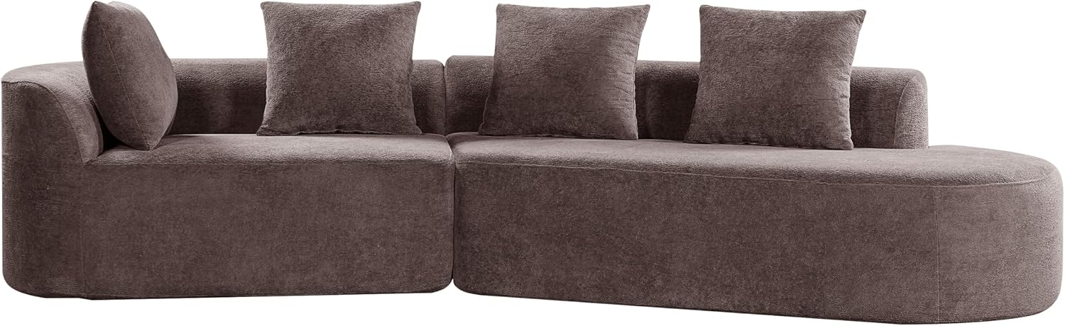 Merax 2-Piece 116' L-Shaped Modular Sectional Sofa Set, 4 Seat Fully Assembled Curved Upholstery Couch with High-Density Compressed Sponge, Chaise Lounge & 4 Pillows for Living Room, Brown