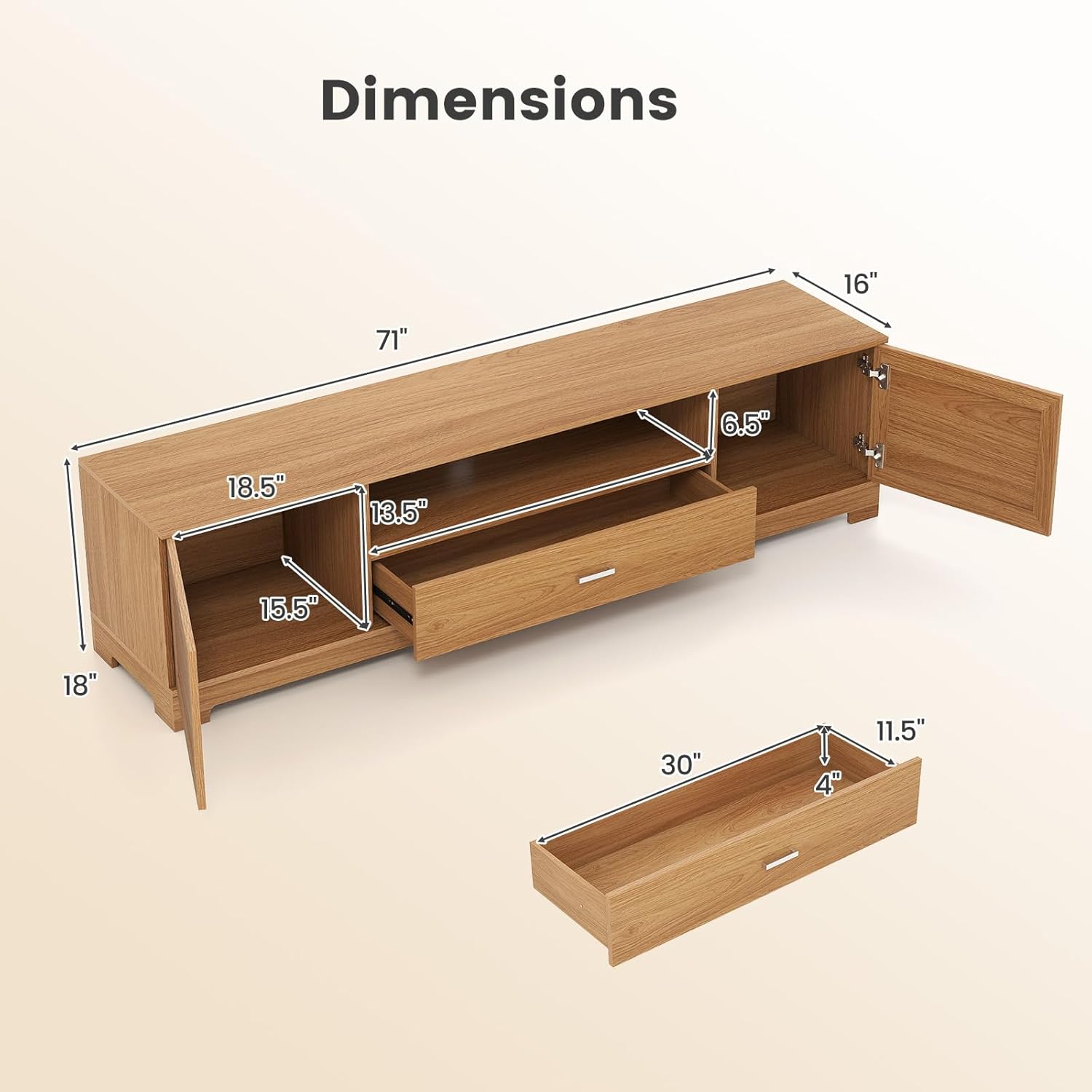 Giantex TV Stand for 60-80 Inch TV, Farmhouse Modern Entertainment Center with Storage Cabinets, Drawer & Cable Hole, Wooden Media TV Console Table for Living Room, Bedroom