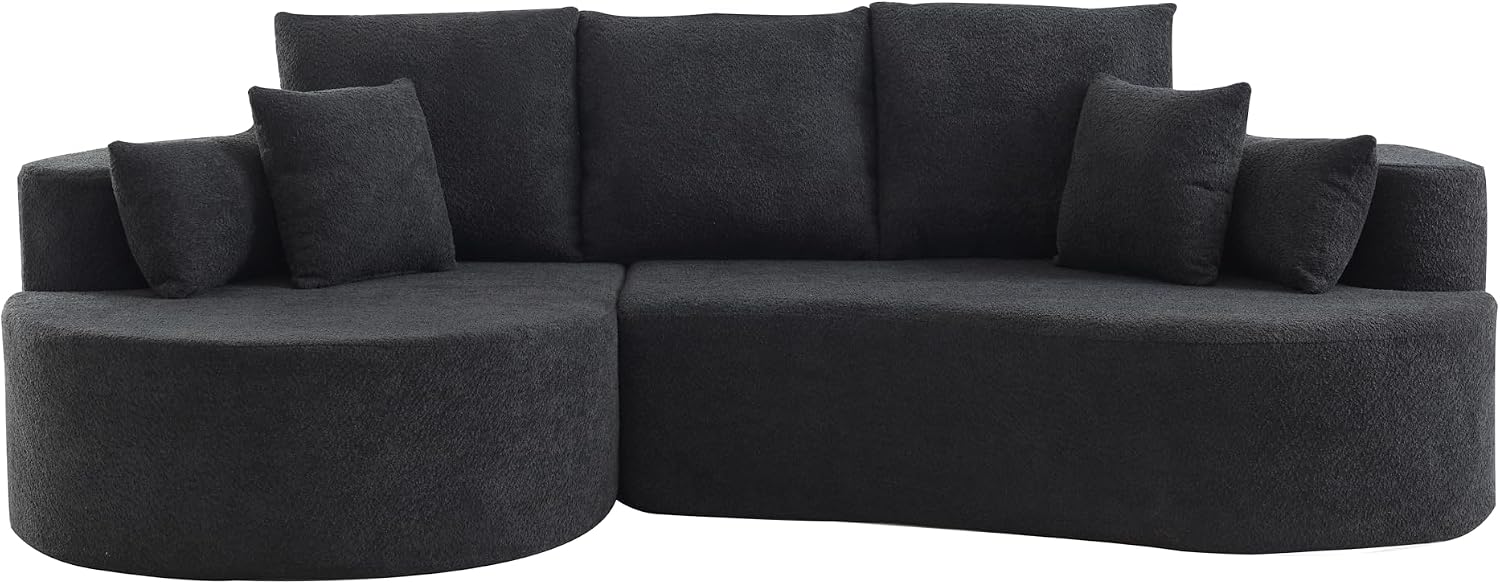 Christopher Knight Home Carden 106' Curved Modular Sectional Sofa, Fabric Upholstered Comfy Sofa Couch with Chaise Lounge, Modern Cloud Couch with Deep Seat, No Assembly Required, Black