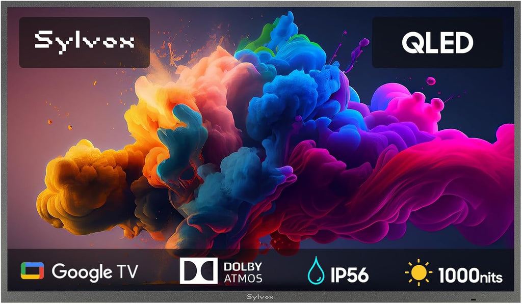 SYLVOX Outdoor TV, 75'' QLED Smart TV, IP55 Waterproof, Dolby Atmos HDR 10, Voice Remote,1000nits Weatherproof Television, Chromecast Built-in for Deck, Patio or Garden(Deck Pro QLED 3.0)