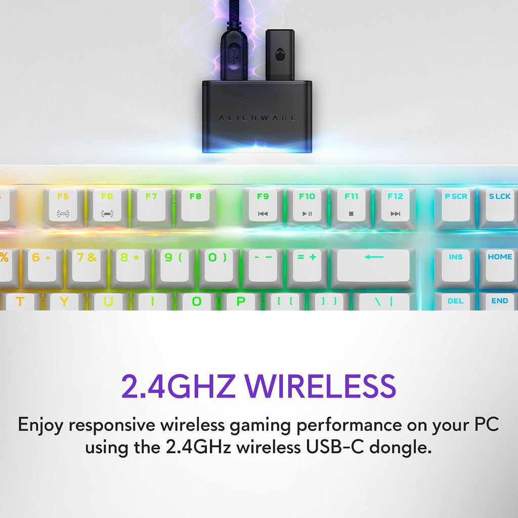 Alienware AW920K Tri-Mode Wireless Gaming Keyboard - Rechargeable, Wireless/Wired, Magnetic Snap-on Charging, Programmable Rocker Switch and Dial, AlienFX per-Key RGB - Lunar Light