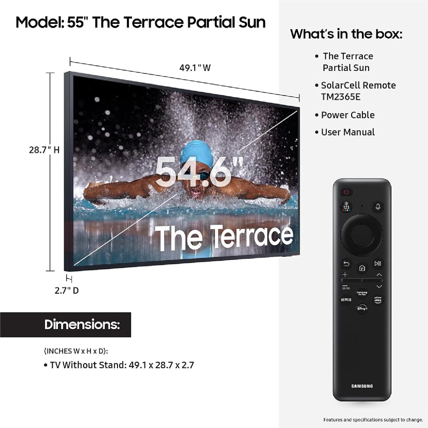 Samsung 55-Inch Class Neo QLED 4K The Terrace Partial Sun, Quantum HDR+, Dolby Atmos, Wide Viewing Angle, Weather Resistant, Anti-Glare Outdoor Smart TV w/Alexa Built-in, (QN55LST7DAFXZA, 2024 Model)