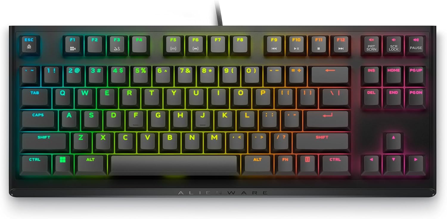 Alienware Low-Profile RGB Gaming Keyboard AW510K, AlienFx Per Key RGB LED Color Backlighting, Media CONTROLS & USB Passthrough, Cherry MX Low Profile Red Switches