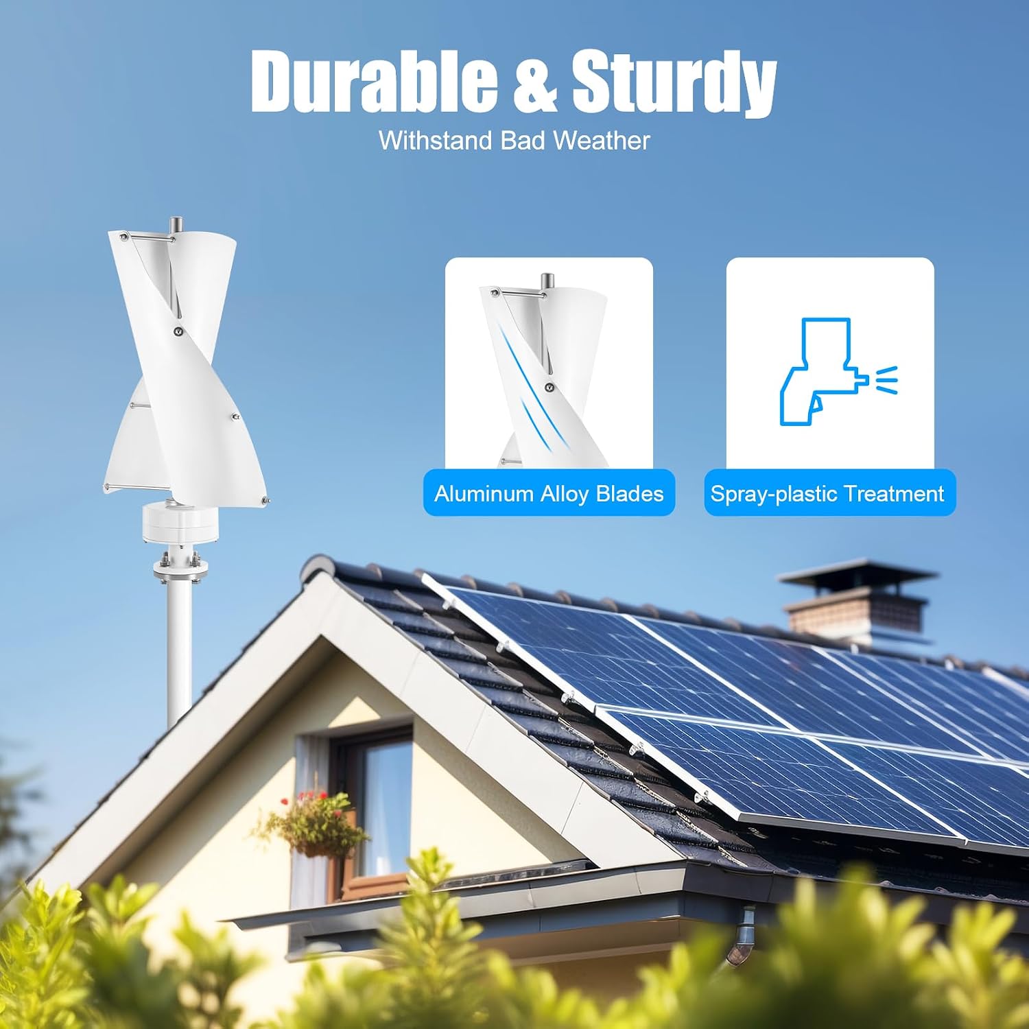 100W Vertical Axis Wind Turbine Generator, Permanent Magnet Generator with Intelligent Controller, Low Noise Helical Design Windmill for Home, Boats, Street Lighting