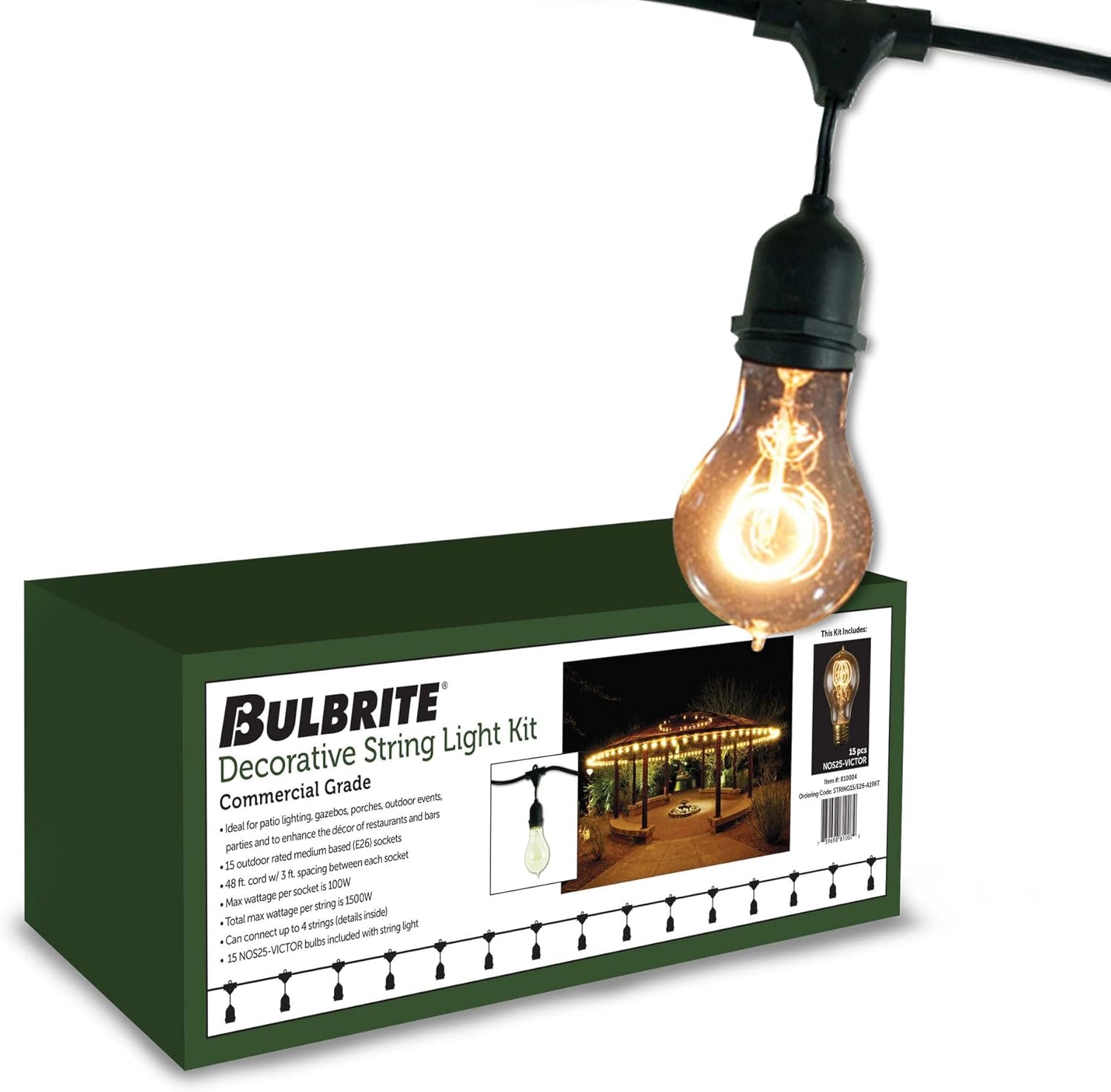 Bulbrite String15/E26-A19KT Outdoor-lightstrings, 48 Foot Black