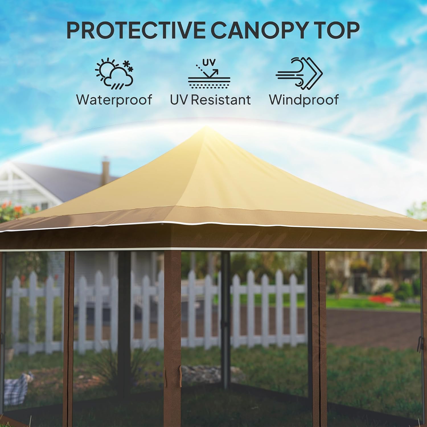 Outsunny 12 x 12 ft. Pop Up Canopy Tent with Mesh Netting, UPF50+ Instant Sun Shelter with Carry Bag, Height Adjustable Party Tent Instant Event Shelter for Garden, Patio, Beige